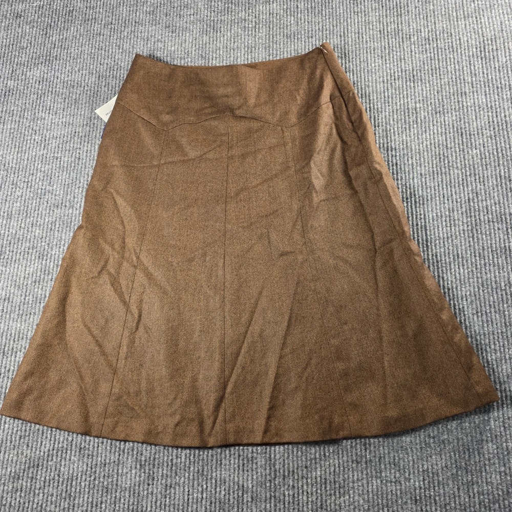 Herman Geist Brown 100% Wool A-Line Skirt Size 4 NWT 8P20445 Midi Panel Skirt
